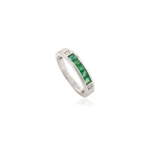 Beautiful Channel Setting Natural <b>Emerald</b> Half Eternity Minimalist Promise Band 925 Sterling <b>Silver</b> <b>Ring</b> for Wedding Anniversary - Product Image 3