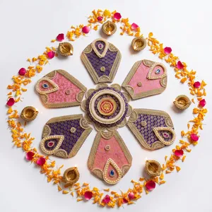 Rangoli de Tela con Forma de Flor Tradicional para Decoración del Hogar en Diwali, para Mesa Interior, 100% Hecho a Mano - Product Image 3