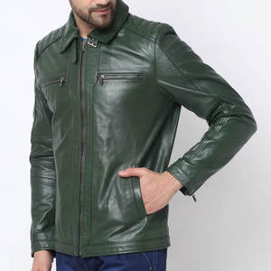 PREMIUM MEN'S GREEN PU <b>LEATHER</b> <b>JACKET</b> WITH ZIPPER CLOSURE SHIRT COLLAR DUAL CHEST POCKETS SLIM FIT CASUAL MOTORCYCLE OUTERWEAR - Product Image 3
