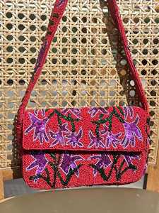 Beaded Linen <b>Clutch</b> Bag Women <b>Red</b> for Bohemian Style Single Strap Flap Closure Waterproof Handmade Party Wedding Handbag - Product Image 5