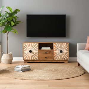 Solid Wood <b>TV</b> Unit with Premium Natural Finish and Durable Construction Modern Living Room Entertainment Furniture - Product Image 1