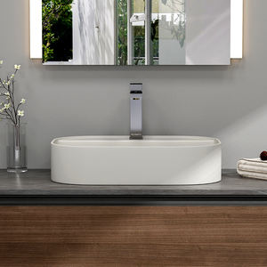 Lavabo ovale blanc mat Maydon en surface solide, moderne, 600 mm, pour salle de bain, à poser sur le comptoir - Product Image 5