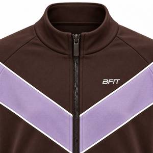 Ensemble de survêtement marron et violet avec veste zippée et pantalon à poches latérales, design sportif pour adultes, idéal pour l'automne - Product Image 6