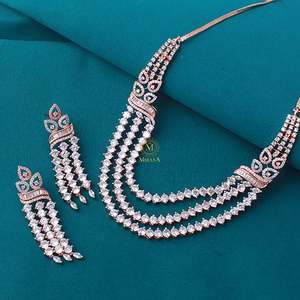 Nancy Triple Layered Designer Necklace Set-Gold Plated Zirconia Fashion Jewelry for Festivals - Product Image 1