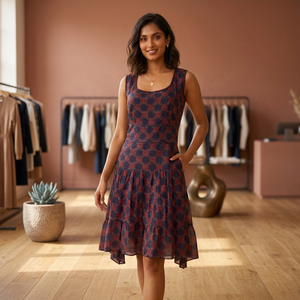 Vestido Boho Dulce de Algodón Natural con Cuello Redondo, Largo hasta la Rodilla, Corte en A, Estampado Paisley Geométrico, Sin Mangas, Verano, Casual, Ecológico - Product Image 4