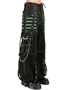 Pantalon cargo punk gothique personnalisé pour hommes et femmes, noir et vert, avec empiècements en maille, coupe large, style bondage, chaînes, Y2K, streetwear - Product Image 1