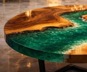 Hot Selling Exclusive Blue Epoxy Resin and Wooden <b>Table</b> Handmade Customized Dining <b>Table</b> for Home Decoration at <b>Low</b> Price - Product Image 3