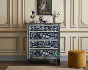 Commode moderne en os incrusté, meuble d'appoint en bois fait main avec une grande capacité de rangement - Product Image 1