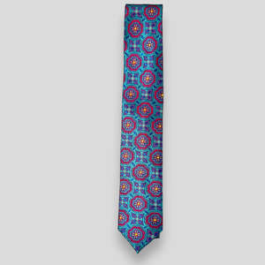 Corbata de Seda Clásica con Diseño Geométrico Color Verde Azulado para Hombre |   Corbata de Diseño de Lujo con Estampado Floral |   Corbata Formal Premium para Bodas y Eventos Empresariales - Product Image 1