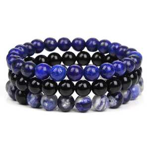 Accessoires de mode européens et américains, bracelet élastique en pierres naturelles d'agate noire, vente chaude, idée cadeau pour hommes et femmes - Product Image 1