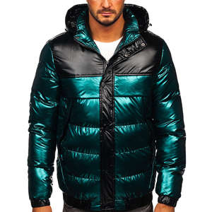 Veste en duvet vert brillant personnalisée de marque, veste en duvet d'oie de haute qualité pour hommes - Product Image 5