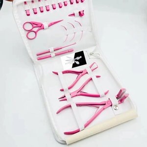 Kit d'outils capillaires Micro-Link rose étanche en acier inoxydable avec pinces à micro-anneaux, aiguilles à boucle, ciseaux de sectionnement et peigne pour salon - Product Image 6