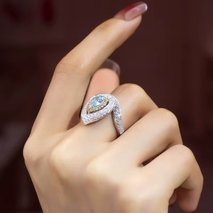 Women's White Gold Pear Cut <b>Diamond</b> <b>Ring</b> With Fancy Color IGI Certified Luxury Design - Product Image 3
