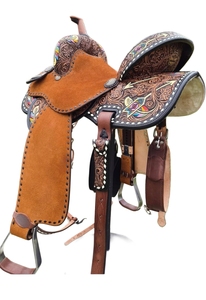 Silla de montar western de cuero pintado con diseño de plumas y flechas para carreras de barriles, portátil, duradera, tamaños personalizados, logotipo personalizado - Product Image 3