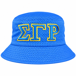 Chapeau Bob en Maille Bleu Royal avec Broderie Lettres Grecques Dorées Tissu Respirant Léger Unisexe Décontracté Été Sports de Plein Air - Product Image 3