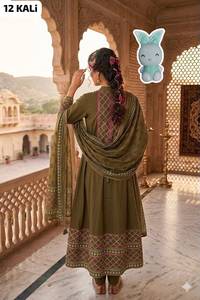 Ensemble de costume en coton brodé pour femmes, longueur complète, avec dupatta, col mandarin, coupe ample, motif géométrique, vêtements d'automne - Product Image 3
