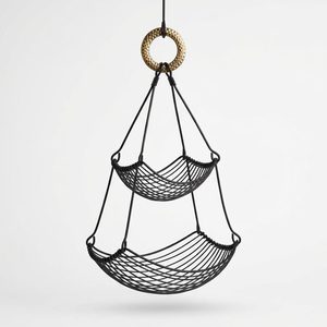 Hamaca de Alambre de Hierro Negra Hecha a Mano con Acabado de Latón Antiguo de 26 cm, Cesta de Dos Niveles para Frutas, Decoración del Hogar, Hoteles y Bodas - Product Image 1