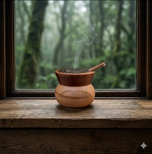 Brûleur d'encens artisanal en bois de santal avec couvercle métallique, parfum Oud, décoration d'intérieur, porte-parfum - Product Image 2