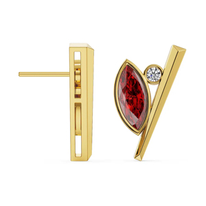 Pendientes geométricos de oro con rubí y diamante, joyería minimalista para mujer - Product Image 2