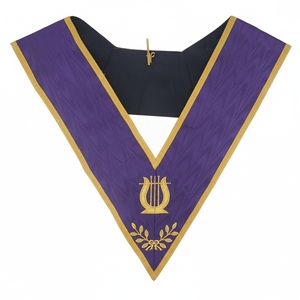 Collier violet d'organiste. Soie naturelle - Collier de cérémonie de la Loge Bleue, brodé à la machine, Rite de Memphis-Misraïm (ORUMM) - Product Image 5