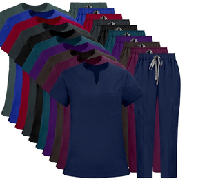 2 Piece Medical <b>Scrub</b> <b>Sets</b> V-neck Top and Straight Leg Pants Stretchy Nursing Uniforms Women Wholesale Manufacturer - Product Image 1