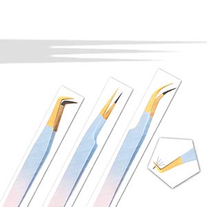 Juego de pinzas de pestañas de acero inoxidable curvo fuerte de último diseño, herramienta de extensión de pestañas con punta de fibra para recoger e injertar - Product Image 3