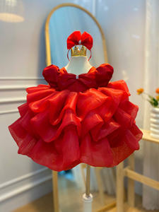 ชุดลูกโป่งสีแดงสำหรับเด็กพร้อมโบว์และประดับด้วยลูกปัดแม็กซี่สไตล์ลำลองและแขนสั้นสำหรับเด็กผู้หญิงที่มีคุณภาพสูง - Product Image 2