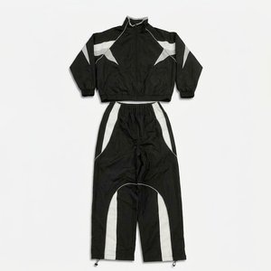 High Sales Custom Logo Black Men's Nylon <b>Wind</b> <b>Breaker</b> White Panels With Pants Sets For Summer Designer Streetwear Zipper Jackets - Product Image 1