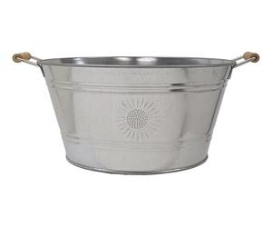 Bac à boissons rustique en métal galvanisé avec poignées en bois et motif tournesol en relief - Product Image 6