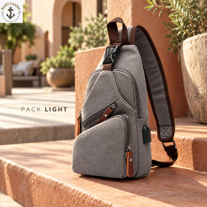 Grey Canvas Crossbody Sling <b>Bag</b> with Diagonal Zip and Buckle | Multi Pocket Shoulder Chest <b>Bag</b> with Padded Strap for Daily <b>Trips</b> - Product Image 2