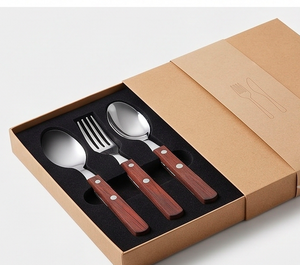 Juego de cubiertos de madera premium con mango de madera, cuchara, tenedor, cuchillo, vajilla de diseño para hotel, restaurante, utensilios de cocina y comedor. - Product Image 4
