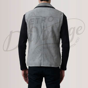 Chaleco de Cuero de Gamuza Gris Personalizado para Hombre, Cierre de Cremallera Doble, Corte Ajustado, Cuello Alto, Estilo Casual - Product Image 4