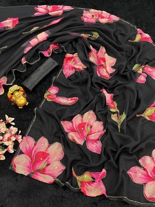 Diseñador exclusivo Atractivo y brillante Color Fancy Floral Printed Tabby Organza Silk Rutine Wear & Party Wear Ladies Saree - Product Image 2