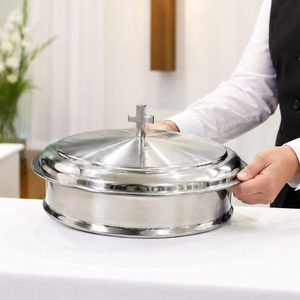 Stainless Steel Commercial Grade Polished Metal Finish Dishwasher Safe 2-Layer <b>Communion</b> Serving Tray Set Lid 40pcs <b>Cups</b> Church - Product Image 2