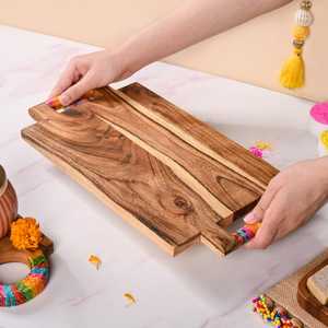 Plateau décoratif en bois gravé, design artisanal carré, en bois et résine, pour fruits, snacks ou fruits secs, plateaux de service en bois - Product Image 5
