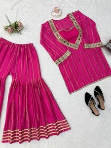 Women's Striped Salwar Kameez Set With <b>Mirror</b> Work With Embroidery For Traditional Wear Indian And Pakistani Style - Product Image 4