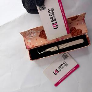 Pince à cils en acier inoxydable à pointe en fibre argentée, pour volume russe à 90 degrés, finition poudrée couleur nude, instruments de beauté - Product Image 5