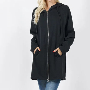 Custom Womens Long Hooded Zip Up <b>Jacket</b> Casual <b>Fleece</b> Hoodie Coat Winter Outerwear OEM ODM Wholesale Manufacturer - Product Image 2