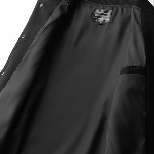 Chaqueta Letterman Negra para Hombre, con Logotipo B Bordado en Gris, Cierre de Botones, Cuello Camisero, Corte Regular, Estilo Casual, Lana, Servicio OEM - Product Image 3