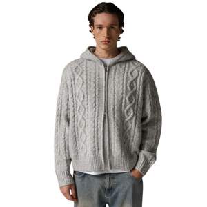 Sweat à capuche zippé gris en tricot torsadé avec design en tricot torsadé et capuche ajustable, idéal pour un confort et un style décontractés - Product Image 5