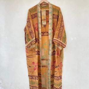 Bata de Kimono Floral hecha a mano para mujer, vestido de cárdigan amarillo, característica suave para Primavera Verano otoño - Product Image 1