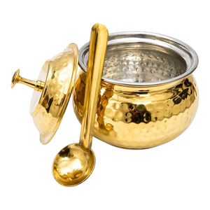 Azucarero de metal dorado martillado con cuchara y tapa, vajilla elegante para bodas - Product Image 5