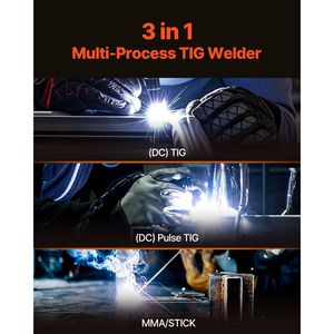 Saldatrice TIG 3-in-1 205A con Ampio Display LED, DC TIG & DC Pulse TIG/MMA (Stick), Macchina Elettrica a Doppia Tensione 110/220V - Product Image 2