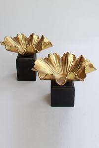 Bol de centre de table élégant, sculptural, en métal doré, écologique, moderne et de luxe, avec support carré noir, pour décoration de salon, motif pétale - Product Image 6