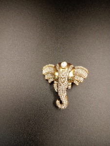 Elephant Head <b>Gold</b> Plated Moissanite Polki Stone Brooch Unisex Wedding Fashion Accessory Gift - Product Image 2