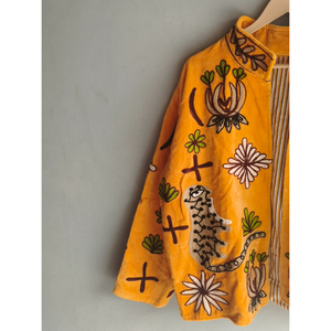 เสื้อแจ็คเก็ตผ้าฝ้ายสีเหลืองปักลายสัตว์ คอตั้ง แขนยาว ปิดด้วยซิป เสื้อคลุมผู้หญิงสำหรับฤดูใบไม้ผลิ ของขวัญ - Product Image 2