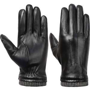 Gants en cuir de mouton chauds et élégants, longueur poignet, de bonne qualité, pour l'extérieur, mitaines à doigts complets - Product Image 5