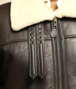 Veste en cuir d'agneau véritable pour homme, col montant, logo frontal, doublure en fourrure, cadeau d'hiver - Product Image 4