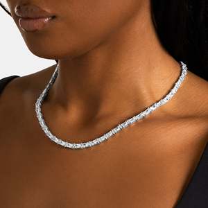 UrbanVrit Luxury Women's 925 <b>Silver</b> Rhodium Plated Brilliant Cut Zircon Tennis Chain Hip Hop <b>Choker</b> Necklace Channel Setting - Product Image 2