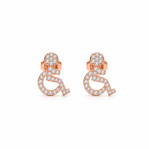 <b>Rose</b> <b>Gold</b> Plated Moissanite <b>Earrings</b> Round Cut Diamond Disability Symbol <b>Stud</b> Ear Jewelry for Gift Anniversary - Product Image 3